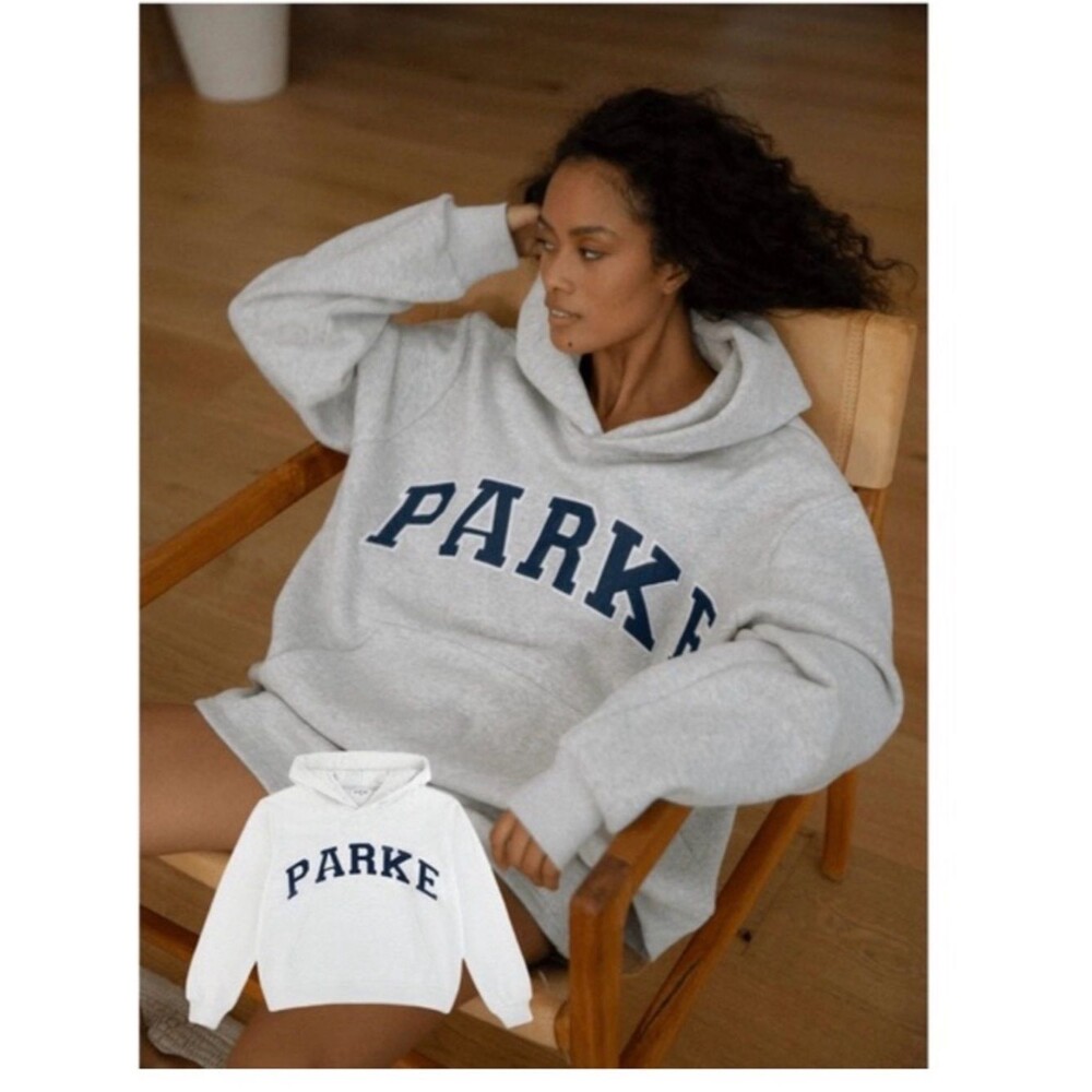 Parke Varsity Hoodie in Classic Gray and Denim Letters (heritage)